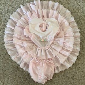 Vintage Lilo  Children Dress pink lace-trimmed flounce twirl pageant dress
